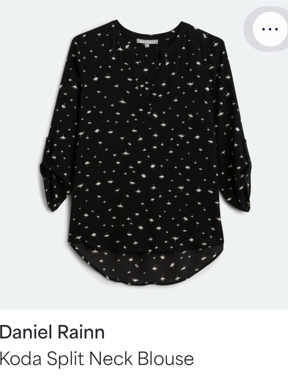 Daniel Rainn Black Split-Neck Blouse with Cream Scatter Print
